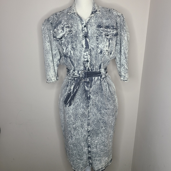 Vintage Dresses & Skirts - Vintage 80s Acid Washed Black/Gray  Dress Size‎ Women’s Medium